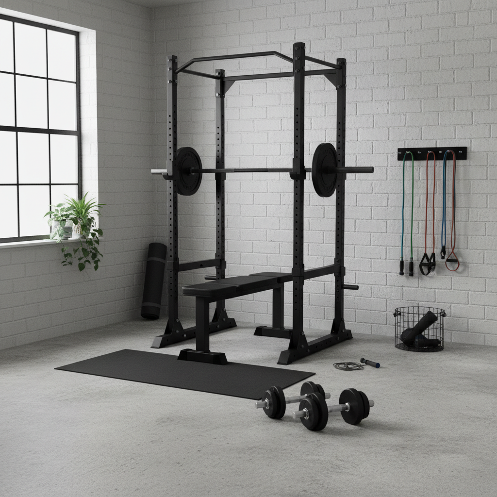 Budget home gym setup with Titan Fitness style equipment